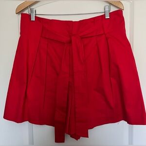Alex Marie Belted Pleated Shorts Red Stretch Classic Preppy Bow Sz 14